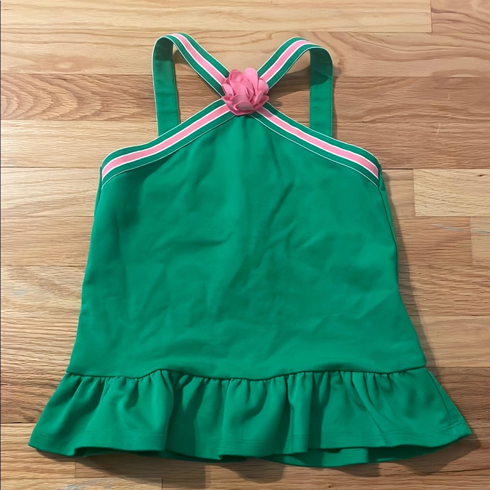 Janie and Jack Green Top with Pink Accents